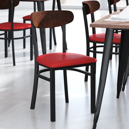 Flash Furniture Red Vinyl Seat Dining Chair with Walnut Wood Back XU-DG6V5RDV-WAL-GG